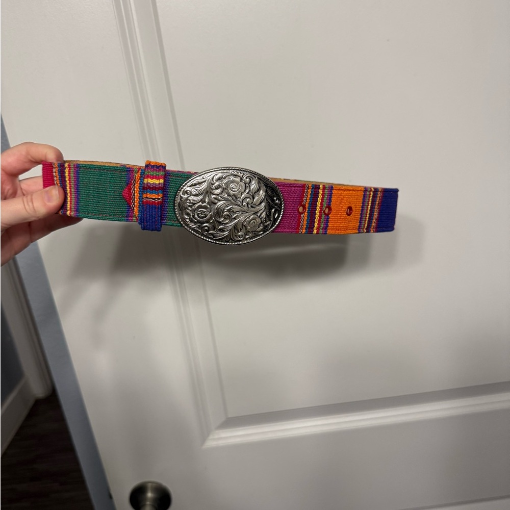Colorful Woven Belt with Silver Buckle